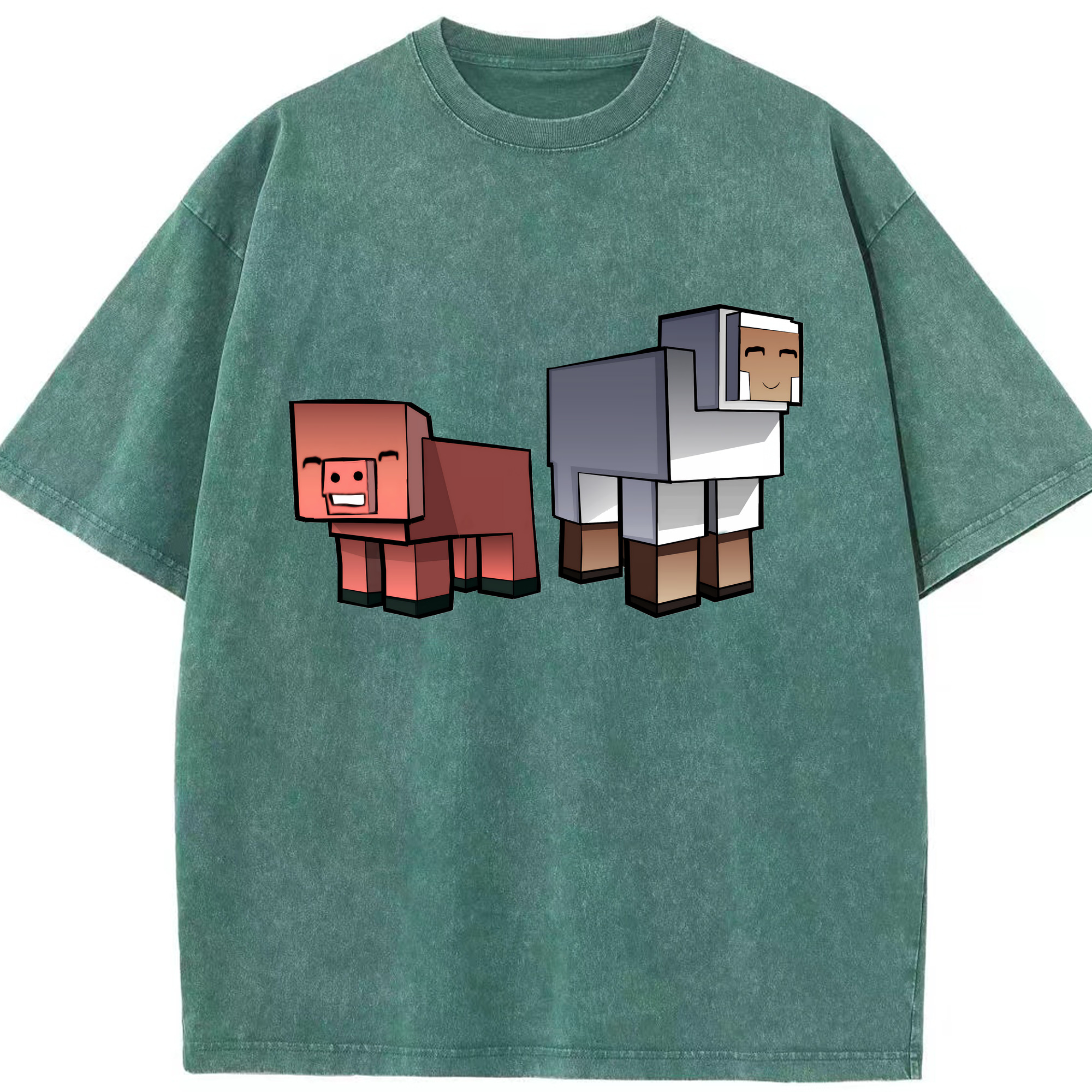 （画像用） マインクラフト ブロックの世界 Minecraft MC Block world 綿100% ヴィンテージ風 半袖Tシャツ（フロントプリント）